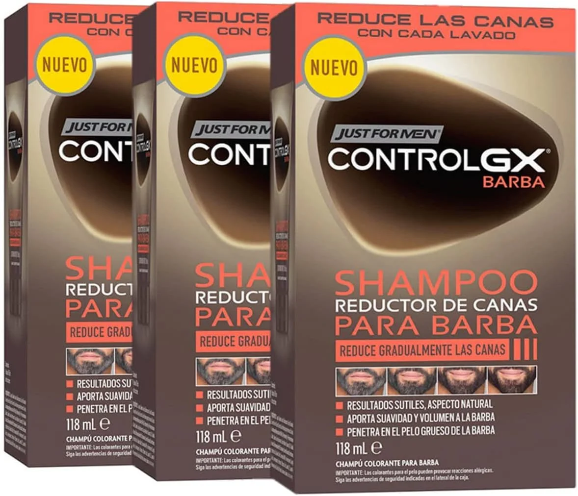شامپو ریش کاهنده موهای خاکستری Control GX Just For Men برای نتایج ظریف و طبیعی، مناسب برای تمام رنگ‌ها، 118 میلی لیتر x 3 - بسته 3 عددی