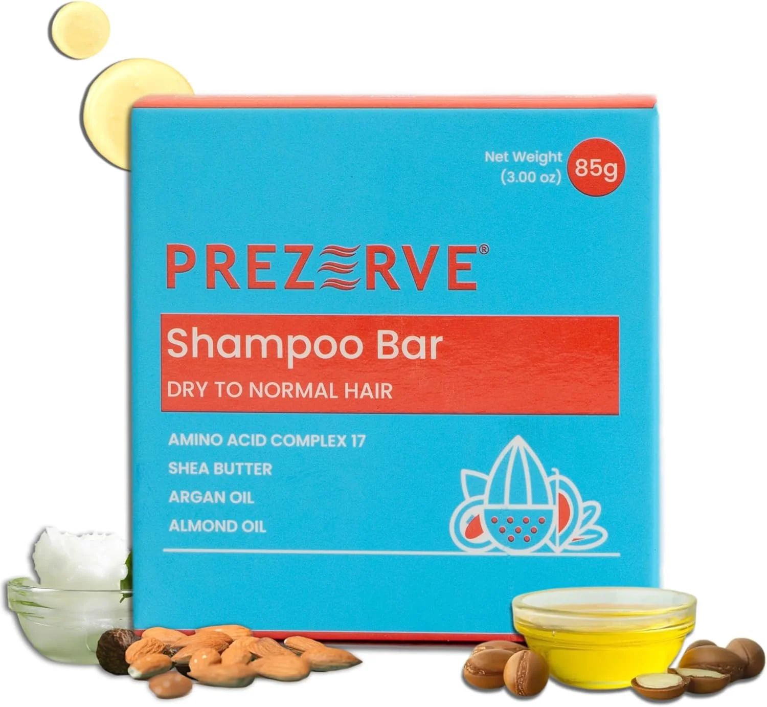 شامپو بار وگان و بدون سولفات Prezerve برای موهای خشک و وز | 85 گرم | بهبود رشد | بازگرداندن درخشش | ایمن برای موهای رنگ شده | مناسب برای آقایان و بانوان | بدون پارابن، مواد شیمیایی و صابون