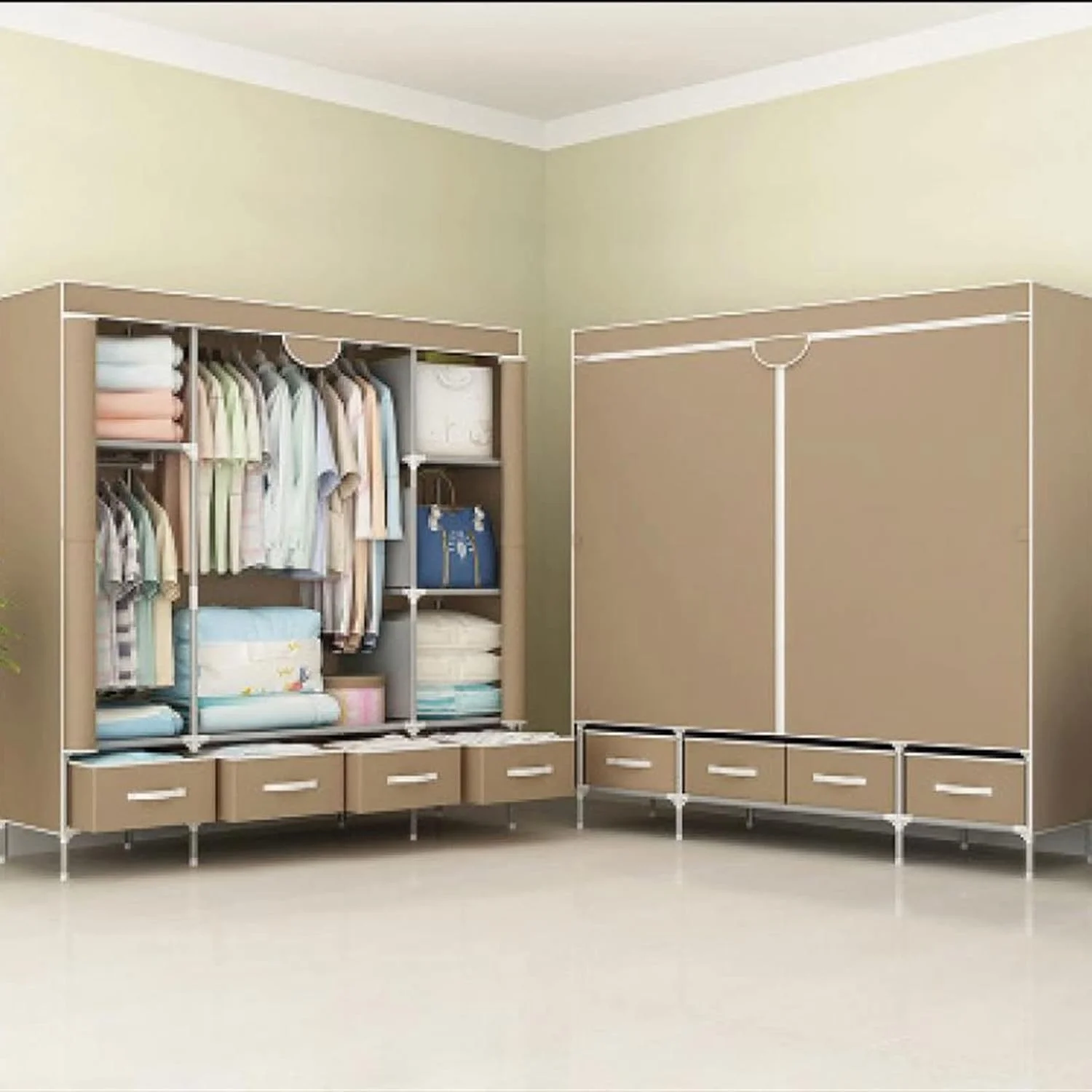 کمد لباس تاشو پارچه ای قهوه ای تیاندی اف وای، کمد لباس قابل حمل ضد گرد و غبار و ضد آب، کابینت نگهداری وسایل اتاق خواب و مبلمان منزل کمد لباس تاشو پارچه ای قهوه ای تیاندی اف وای، کمد لباس قابل حمل ضد گرد و غبار و ضد آب، کابینت نگهداری وسایل اتاق خواب و مبلمان منزل