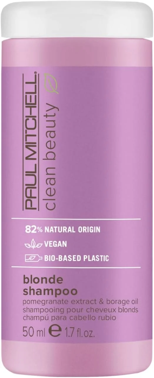 شامپو بنفش موهای بلوند Paul Mitchell Clean Beauty، پاک کننده ملایم، از بین برنده تناژهای زرد، برای موهای رنگ شده + رنگ موهای روشن طبیعی، 50 میلی لیتر