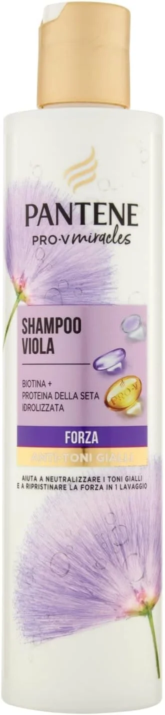 شامپو ضد زردی پنتن Pro-V Miracles Forza حاوی بیوتین و پروتئین ابریشم هیدرولیز شده برای موهای بلوند، رنگ شده یا آفتاب خورده، کمک به بازگرداندن استحکام در 1 بار شستشو