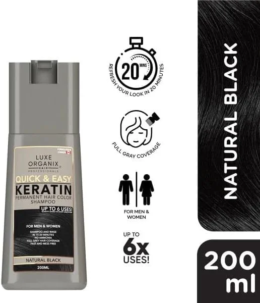 شامپو رنگ مو دائمی لوکس ارگانیکس، 200 میلی لیتر (مشکی طبیعی)