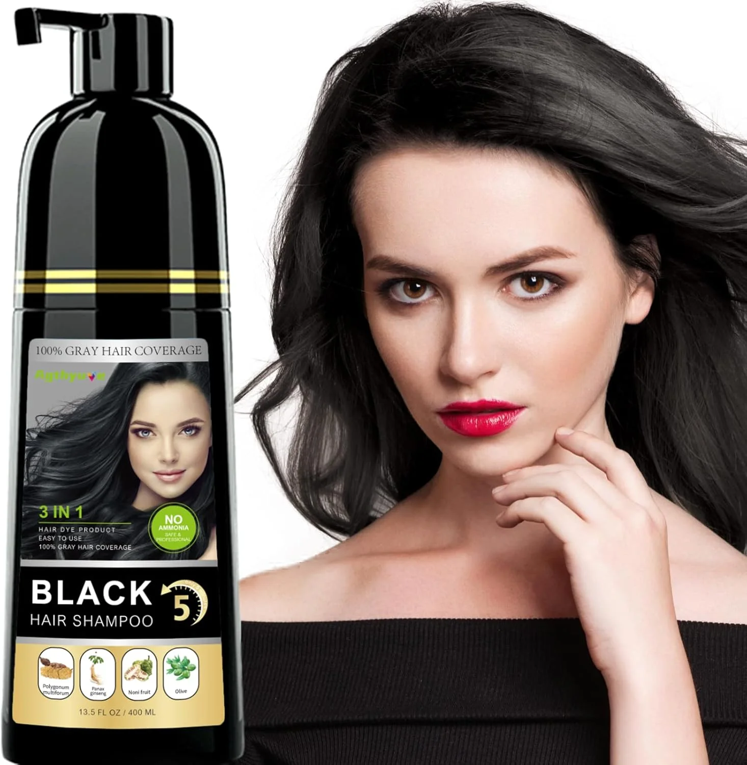 شامپو رنگ موی فوری مشکی Onilyua، شامپو رنگ موی طبیعی 3 در 1 با گیاهان، پوشش موهای سفید برای آقایان و بانوان، رنگ موی دائمی - بدون آمونیاک 400 میلی لیتر (مشکی)