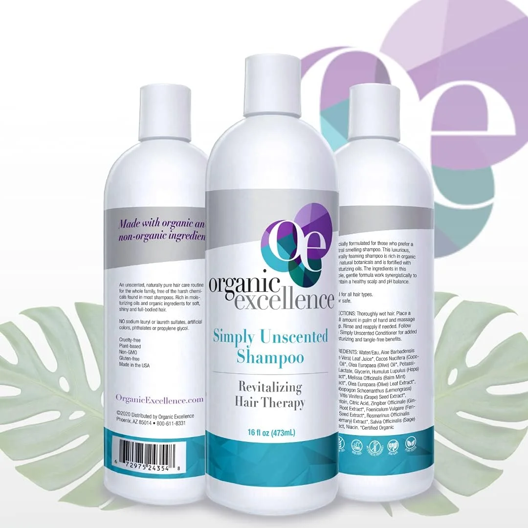 شامپو فاقد سولفات ارگانیک اکسلنس - بدون عطر، گلوتن و پارابن، محافظ رنگ مو. حاوی عصاره ها و روغن های گیاهی ارگانیک، مراقبت طبیعی برای موهای خشک، معمولی و چرب، 473 میلی لیتر