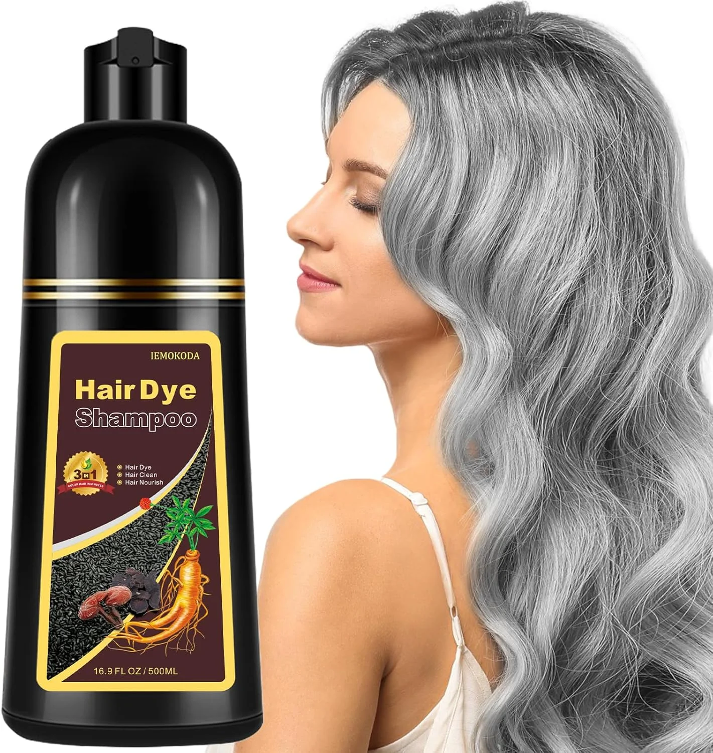 شامپو رنگ مو نقره ای خاکستری طبیعی Onilyua، 500 میلی لیتر، رنگ مو 3 در 1، مغذی و رنگ کننده برای آقایان و خانم ها، رنگ آمیزی در چند دقیقه، استفاده آسان