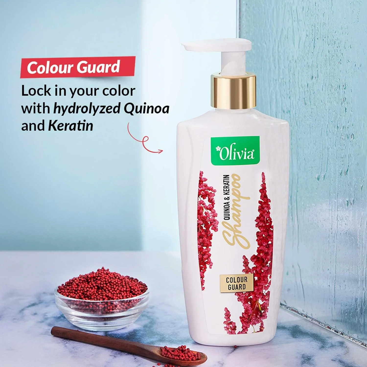 شامپو محافظ رنگ مو الیویا حاوی کینوا و کراتین، 200 میلی لیتر | برای موهای خشک و وز | موها را نرم و براق می کند | 100% مواد طبیعی | بدون رنگ و مواد شیمیایی مضر | فاقد پارابن