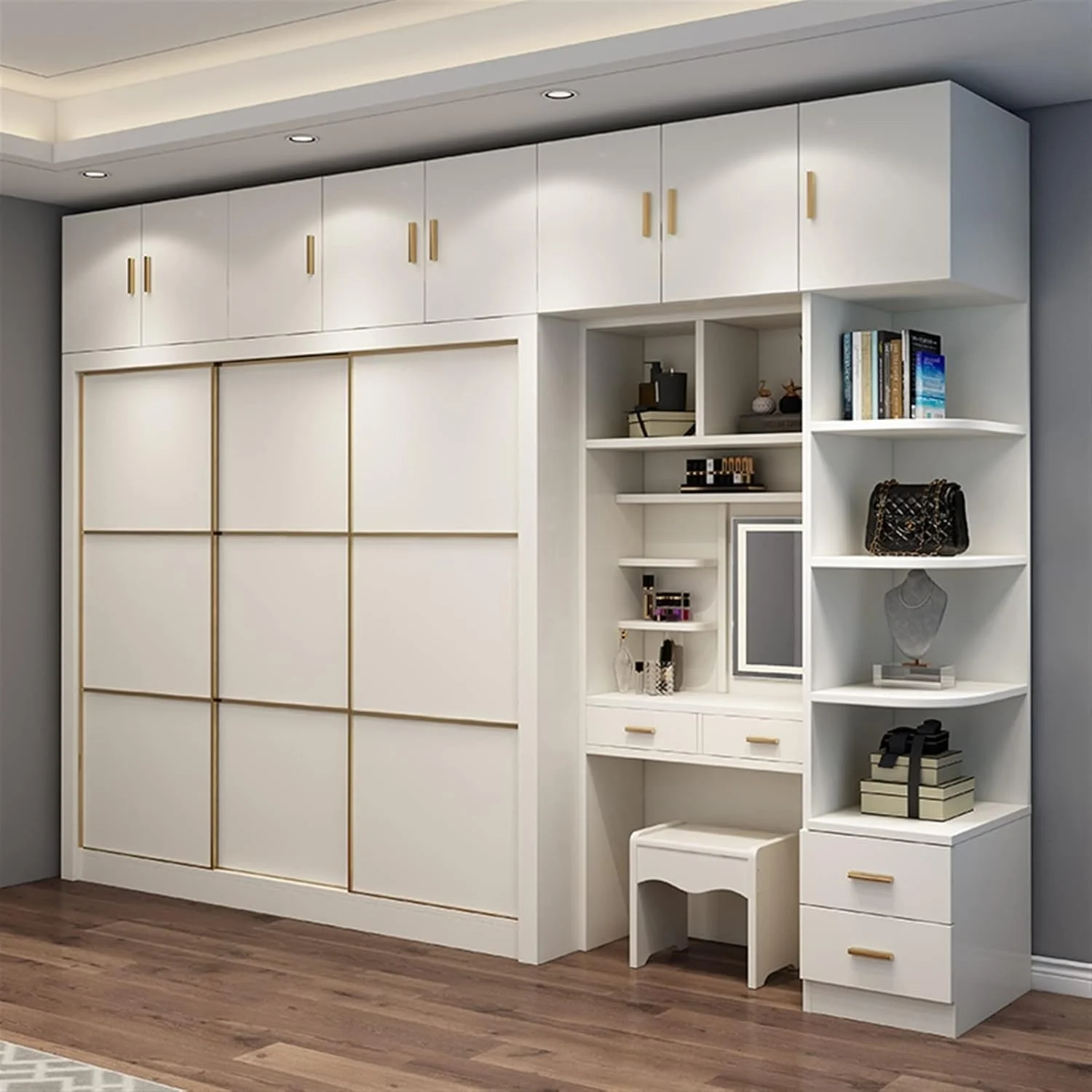 رخت آویز VFNRESW کمد لباس درب کشویی کمد سفید اتاق خواب به سبک نوردیک میز آرایش کابینت متصل