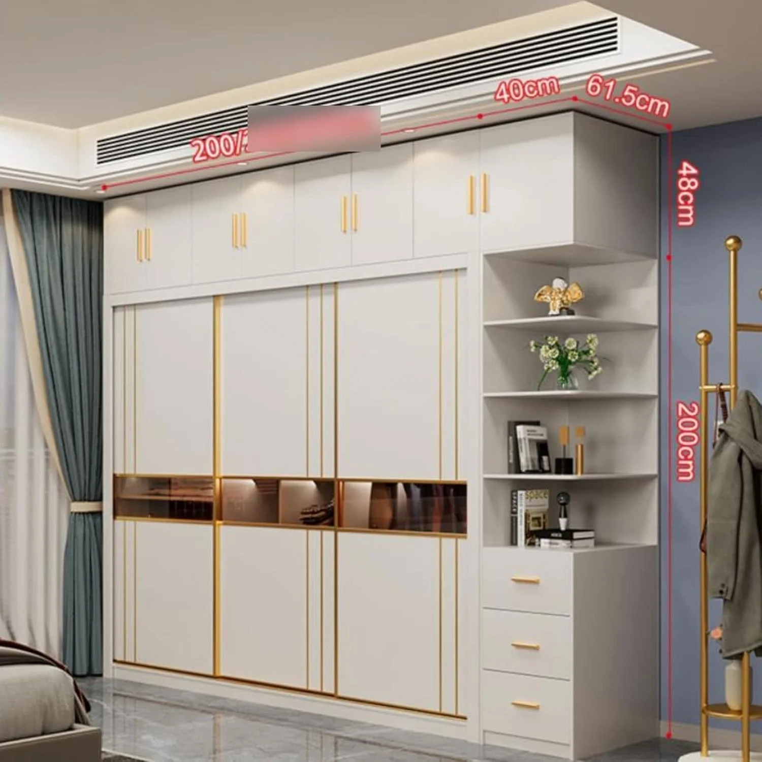 رخت آویز VFNRESW کمد لباس درب کشویی کمد سفید اتاق خواب به سبک نوردیک میز آرایش کابینت متصل