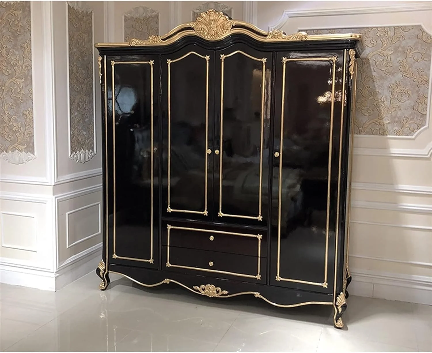 رگال لباس VFNRESW کمد لباس چوبی جامد با حکاکی درب دوتایی ترکیبی آشپزخانه مبلمان کلی