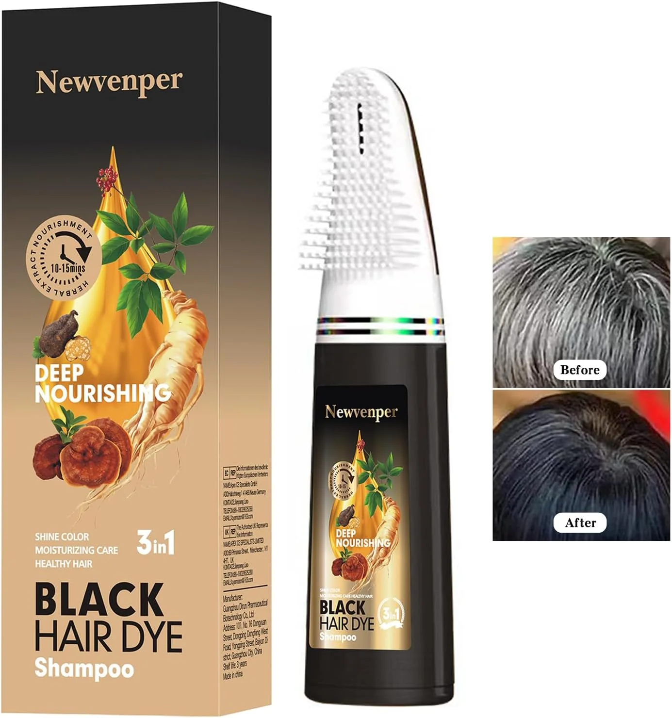 شامپو رنگ مو مشکی نیوِنپر، رنگ موی ماندگار، مناسب مسافرت، استفاده آسان برای خانم ها و آقایان، 200 میلی لیتر