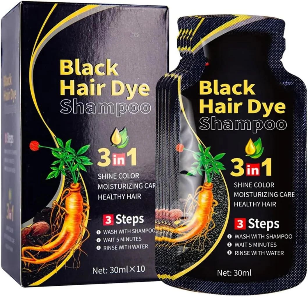 شامپو رنگ مو مشکی نیکیتا ویوی (10 عدد 30 میلی لیتری)، شامپو رنگ مو 3 در 1 برای زنان و مردان برای موهای سفید، پوشش 100% موهای سفید، شامپو رنگ موی مغذی و ضد ریزش مو با ماندگاری طولانی