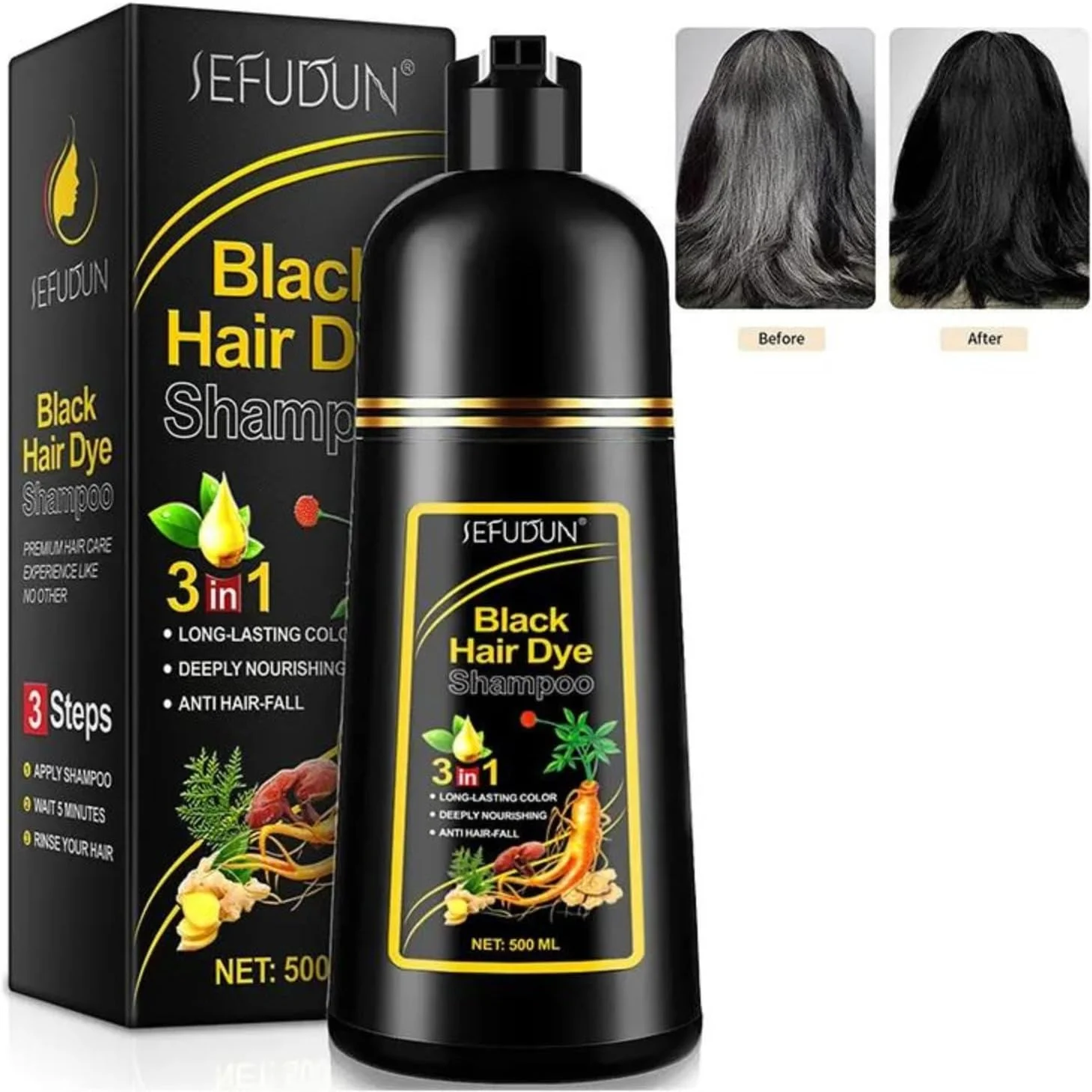 شامپو رنگ مو مشکی نیکیتا ویوی 500 میلی لیتر، شامپو رنگ مو سریع 10-15 دقیقه ای، پوشش 100% موهای سفید و خاکستری، شامپو رنگ مو با ماندگاری طولانی، تغذیه کننده عمیق و ضد ریزش مو