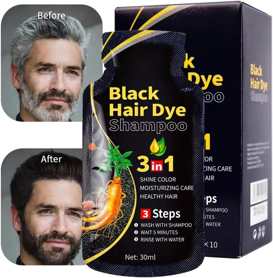 شامپو رنگ مو مشکی نیکیتا ویوی (10 عدد 30 میلی لیتری)، شامپو رنگ مو 3 در 1 برای زنان و مردان برای موهای سفید، پوشش 100% موهای سفید، شامپو رنگ موی مغذی و ضد ریزش مو با ماندگاری طولانی