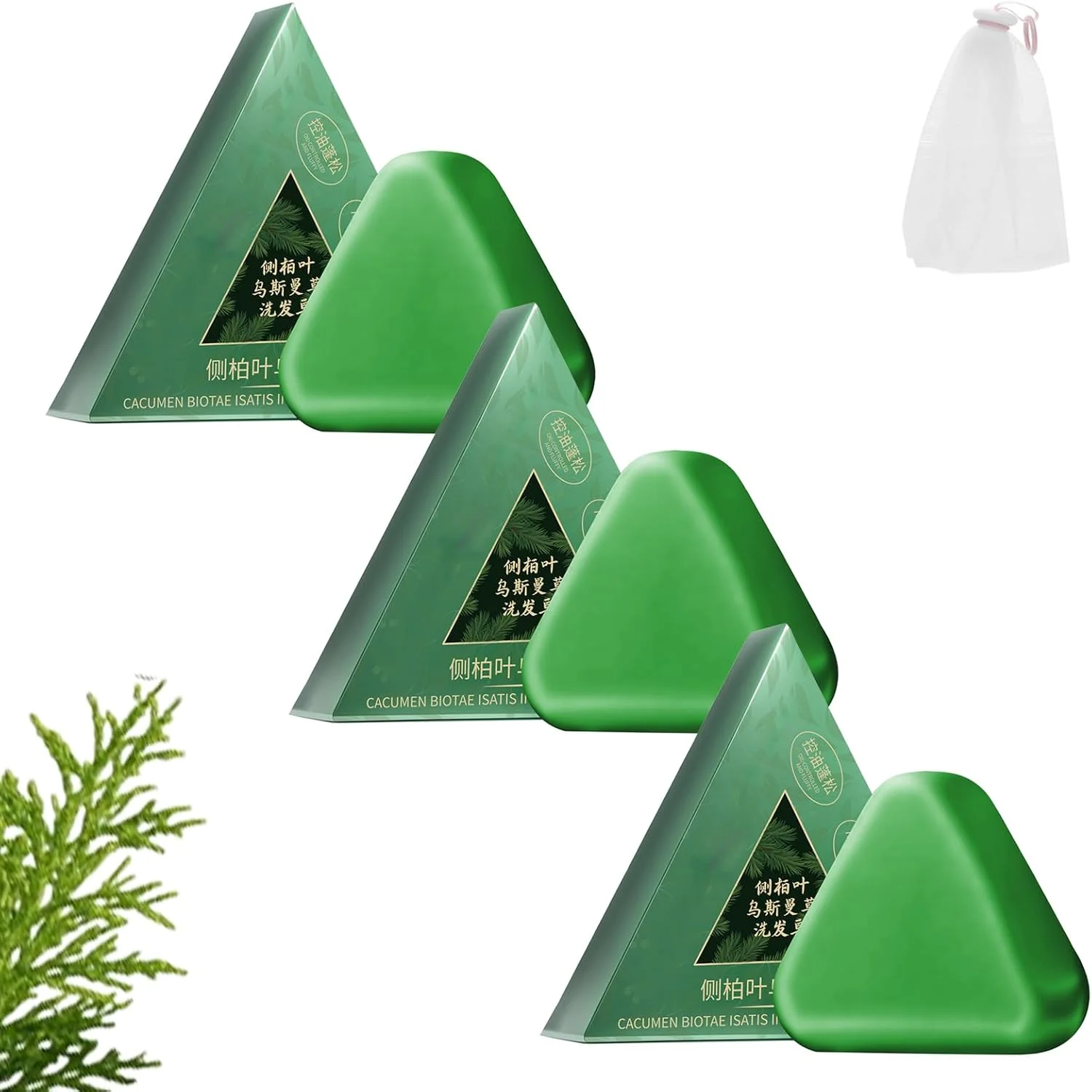 شامپو بار مثلث طبیعت - مراقبت گیاهی از مو، شامپو بار علف اوسمان، شامپوهای جامد گیاهی با برگ بیوتا و ریشه ایساتیس، پاک کننده ملایم، آرامش بخش و تقویت کننده مو (3 عدد)