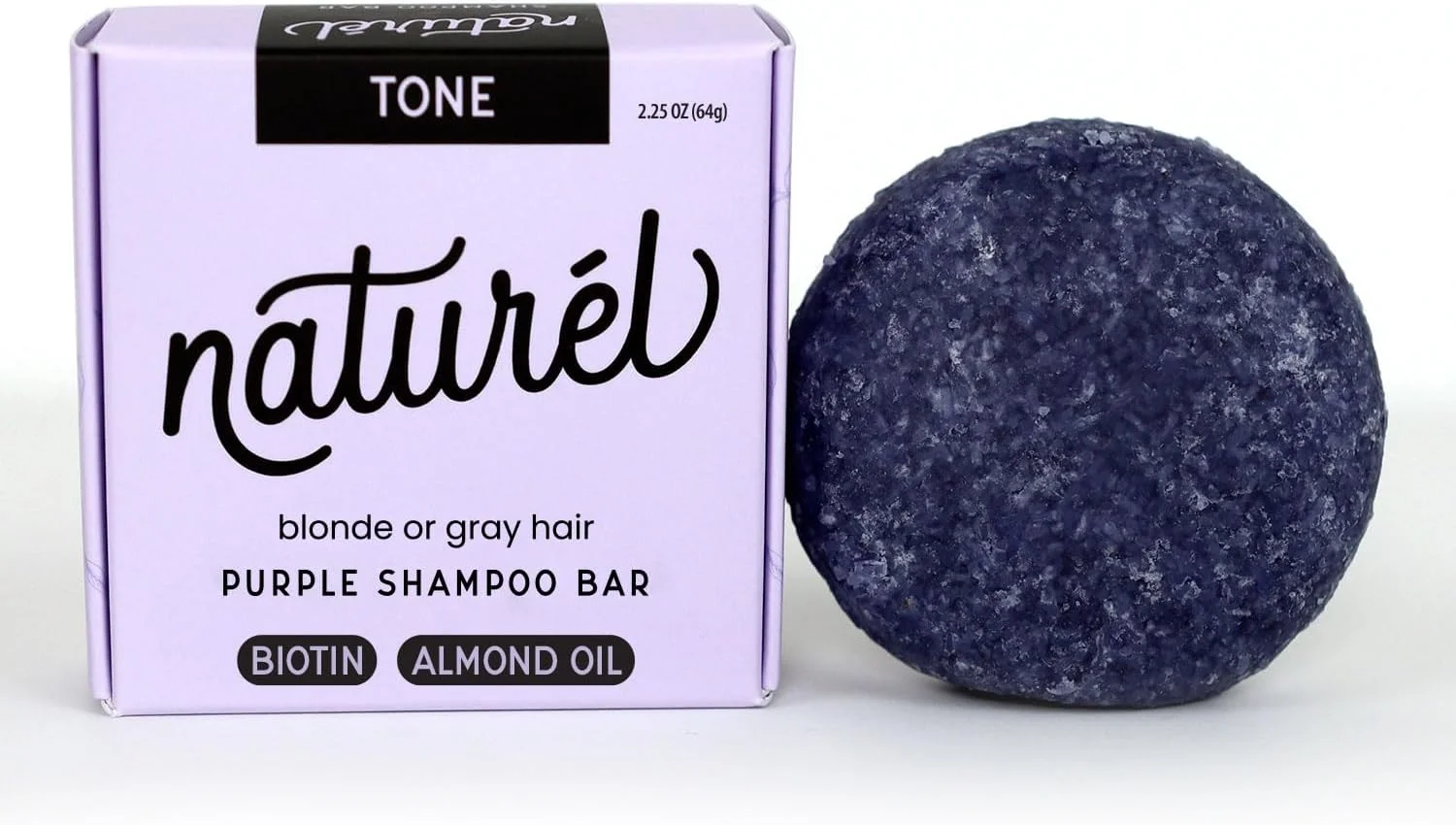 شامپو بار بنفش نچرال، شامپو بار تونینگ موهای بلوند یا خاکستری حاوی بیوتین و روغن بادام، وگان، بدون پسماند، بدون تست حیوانی، ساخت آمریکا