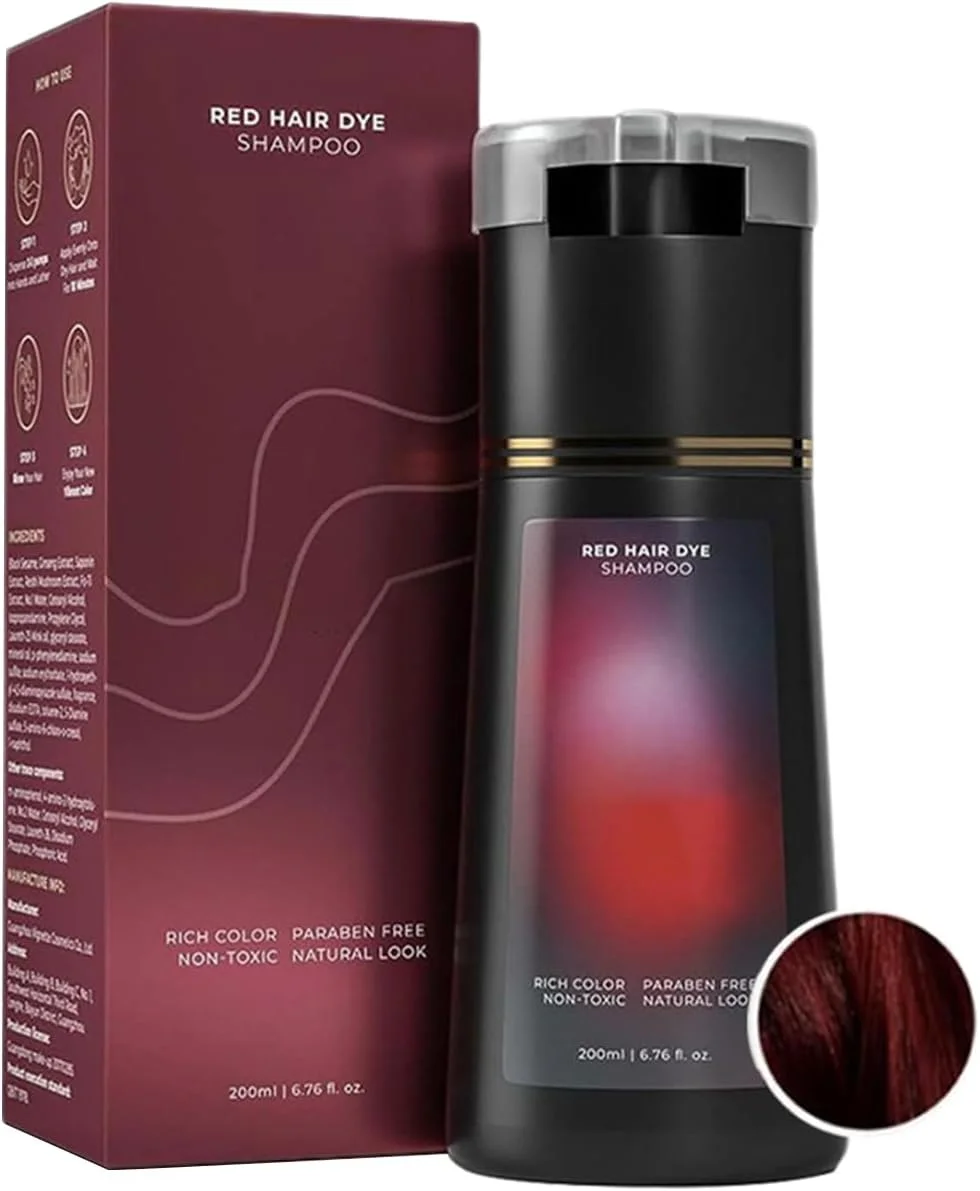 شامپو رنگ موی طبیعی، شامپو رنگ موی فوری برای مردان و زنان، ایمن، بادوام و آسان برای استفاده (قرمز)