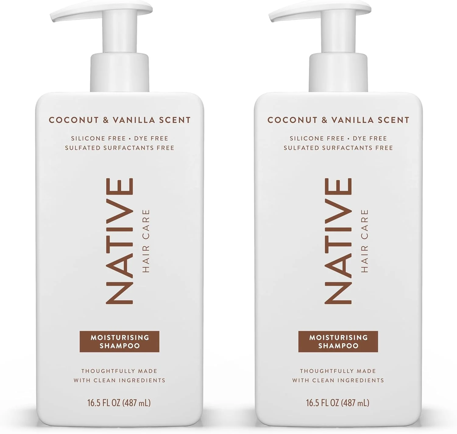 شامپو نیتیو برای زنان و مردان - بدون رایحه های مصنوعی یا روغن های معدنی - رایحه نارگیل و وانیل - شامپو مرطوب کننده - به موها درخشش ملایم و سالم می بخشد - 2 عدد 487 میلی لیتر