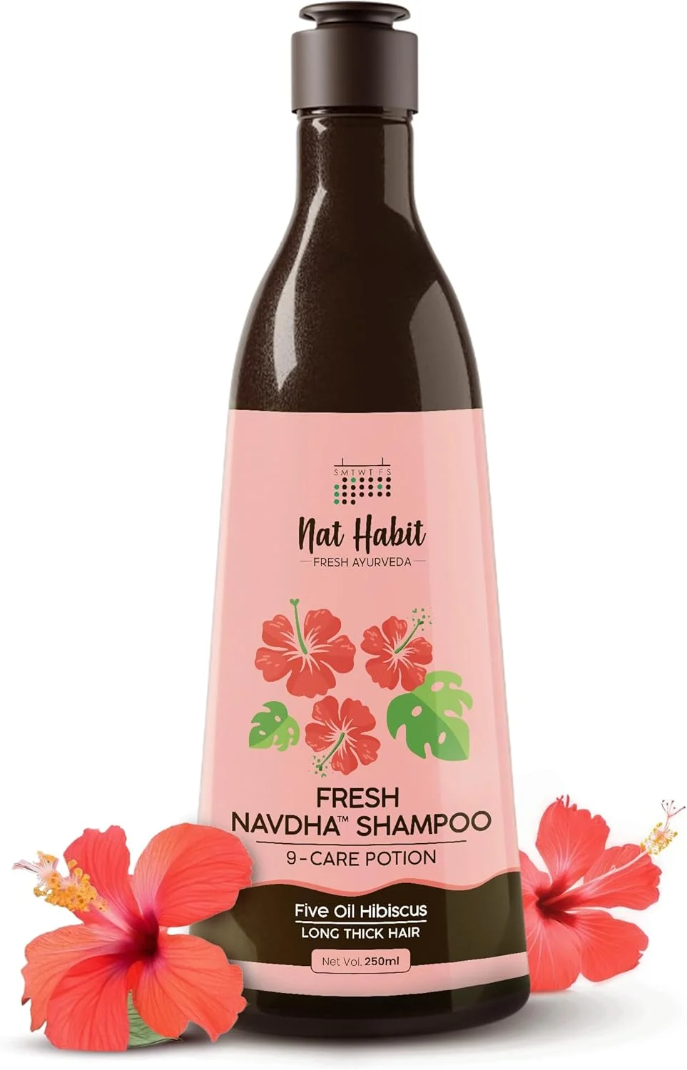 شامپو رشد موی هیبیسکوس پنج روغن طبیعی بدون سولفات Nat Habit، شامپو Navdha برای زنان و مردان (بسته 1 عددی 250 میلی لیتری)