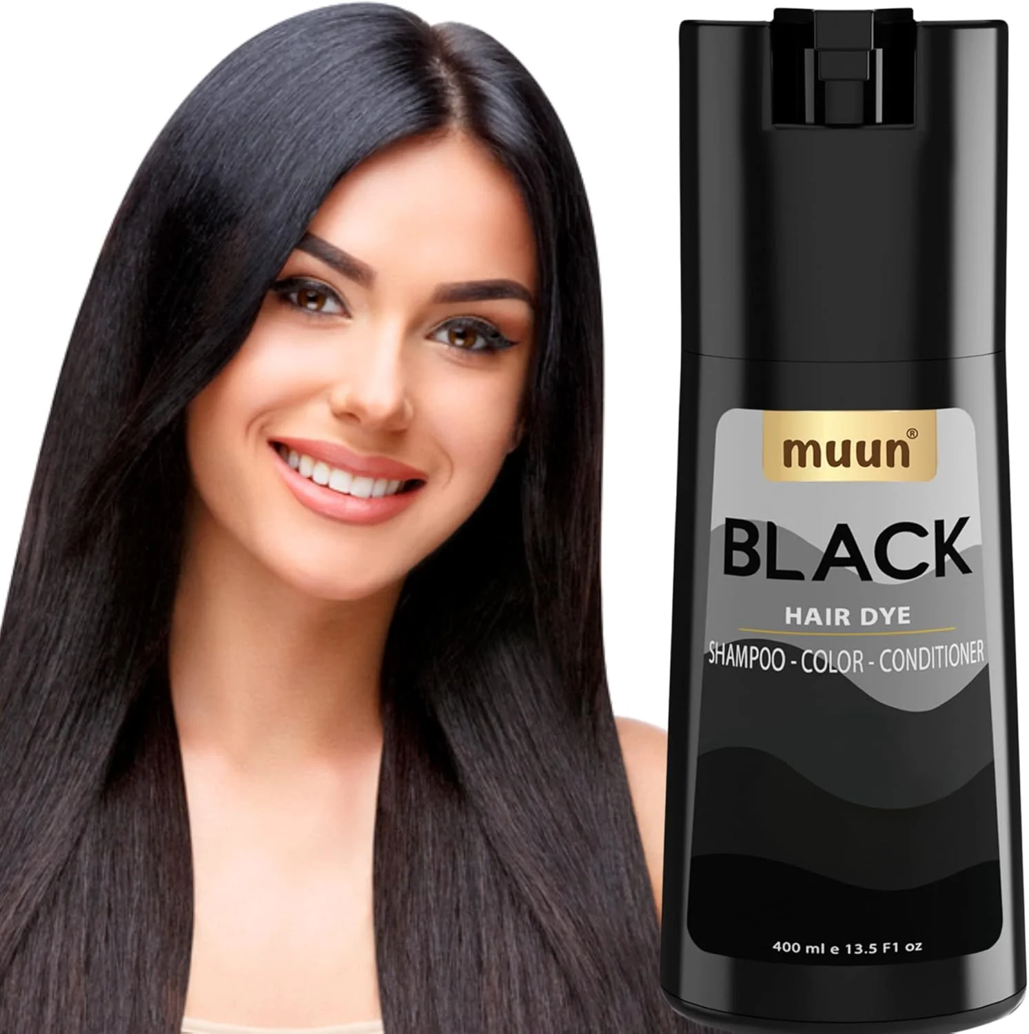 شامپو رنگ مو مشکی موون - شامپو رنگ مو 3 در 1 بدون آمونیاک برای پوشش موهای سفید برای زنان و مردان در عرض چند دقیقه با مواد طبیعی گیاهی 400 میلی لیتر