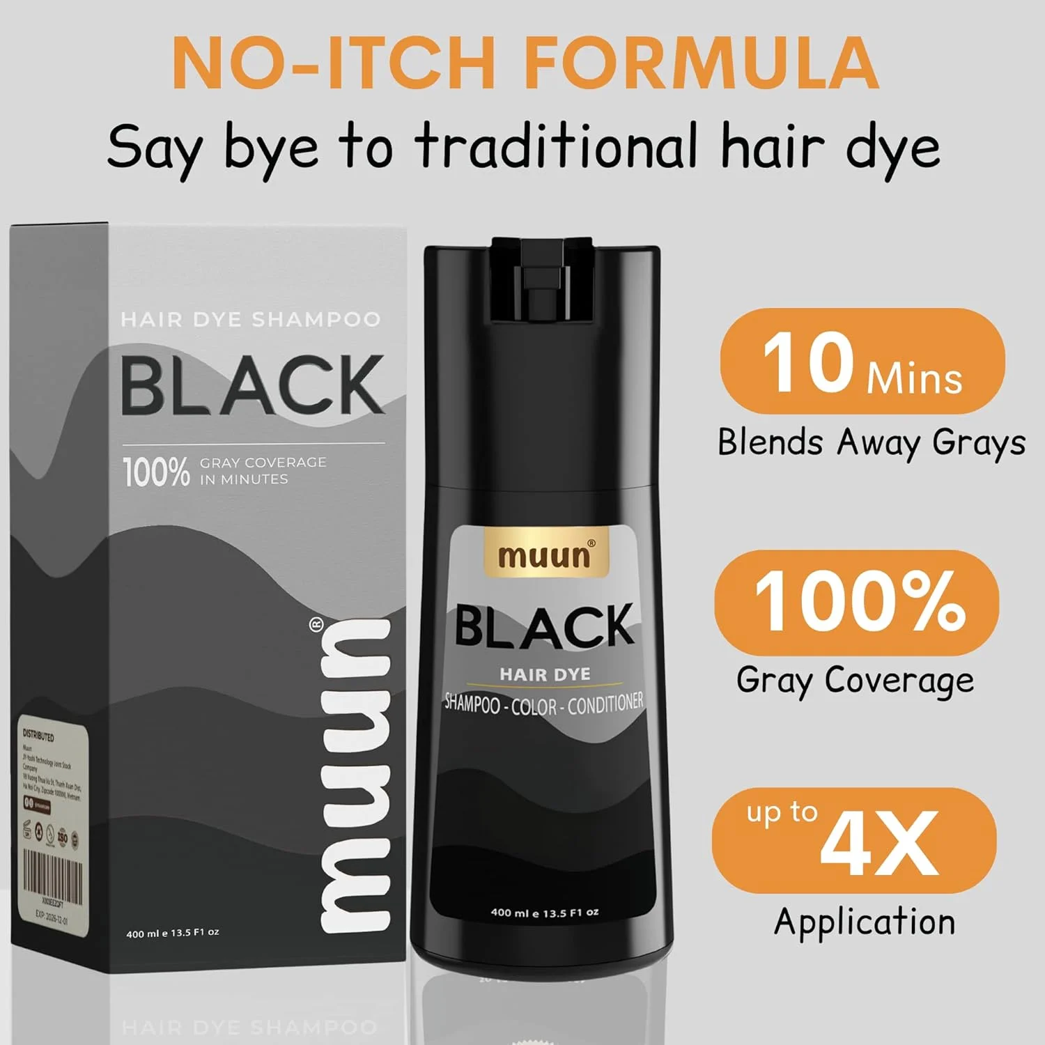 شامپو رنگ مو مشکی موون - شامپو رنگ مو 3 در 1 بدون آمونیاک برای پوشش موهای سفید برای زنان و مردان در عرض چند دقیقه با مواد طبیعی گیاهی 400 میلی لیتر