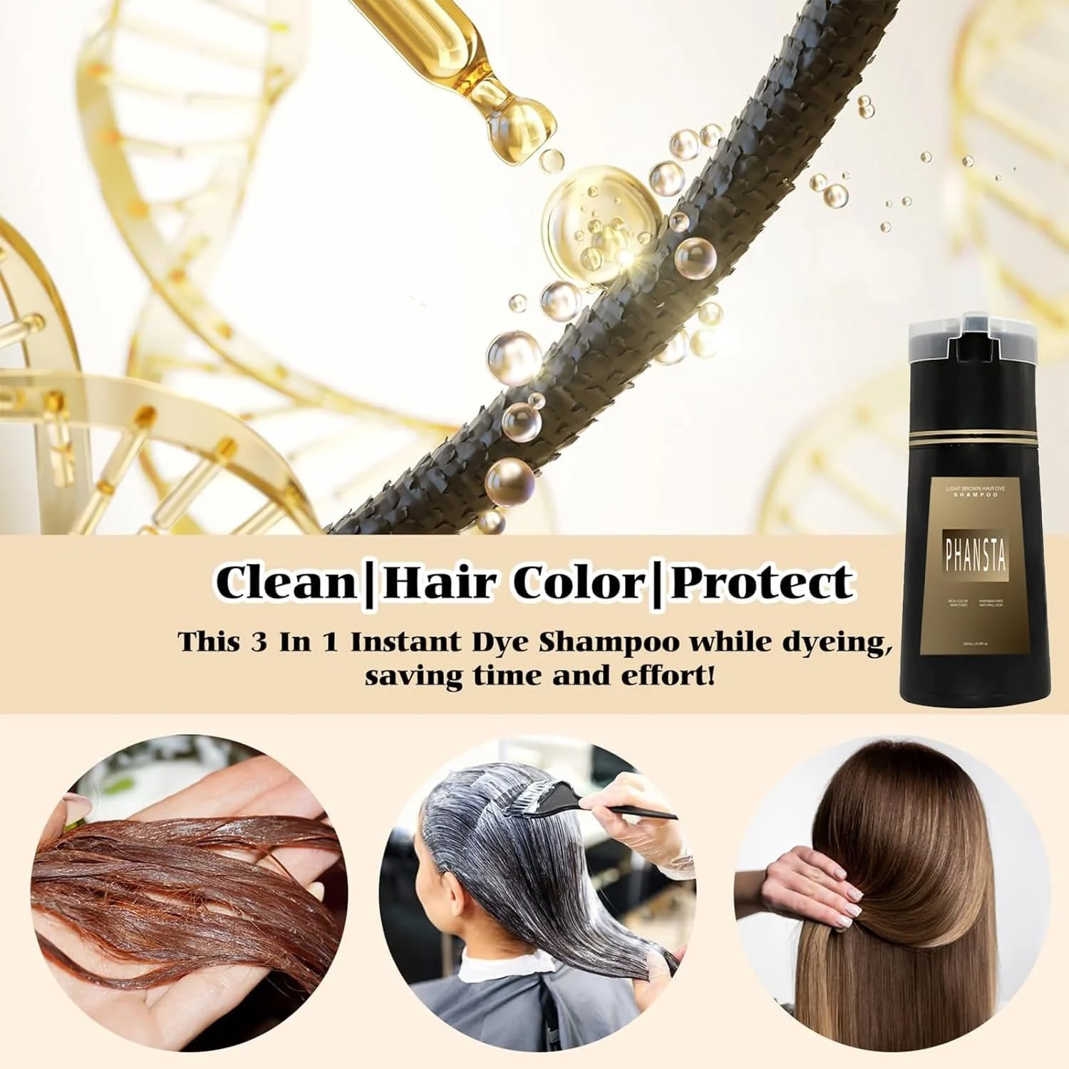 شامپو رنگ مو Mrettick، رنگ طبیعی برای موهای سفید، رنگ موی فوری ماندگار (قهوه ای روشن)