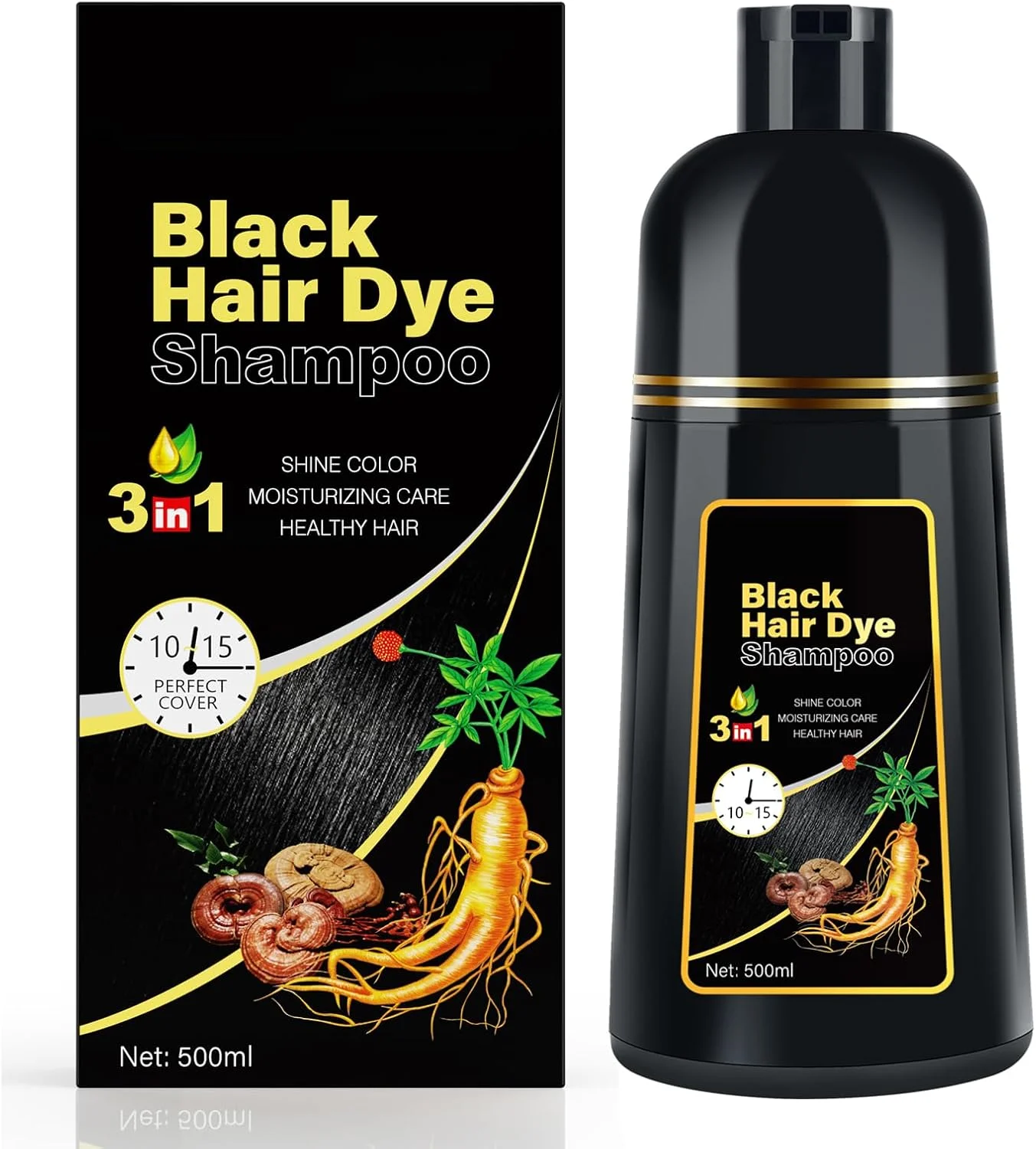 شامپو رنگ موی مشکی 3 در 1 برای پوشش موهای سفید، شامپو رنگ موی فوری گیاهی نیمه دائمی برای زنان و مردان شامپو رنگ موی مشکی 3 در 1 برای پوشش موهای سفید، شامپو رنگ موی فوری گیاهی نیمه دائمی برای زنان و مردان