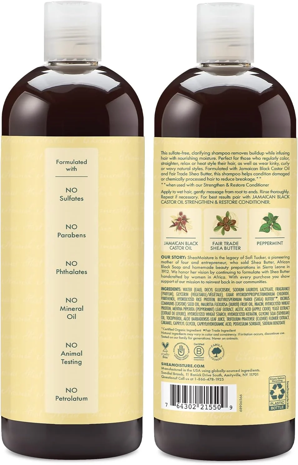 شامپو تقویت کننده و ترمیم کننده روغن کرچک سیاه جامائیکایی Shea Moisture، 482 میلی لیتر، بسته 2 عددی