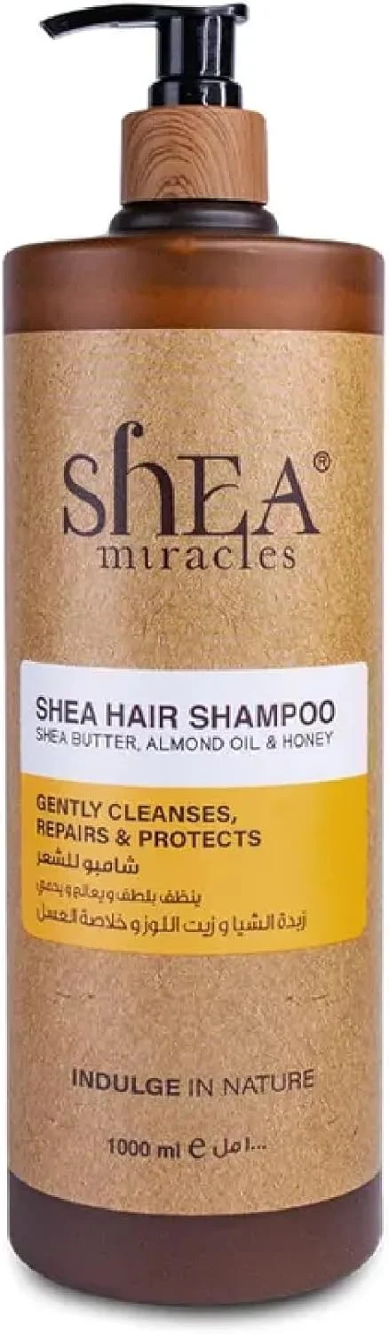 شامپو مو شی Miracles حاوی شی باتر، روغن بادام و عسل، ایده آل برای موخوره و شکستگی مو، 1000 میلی لیتر