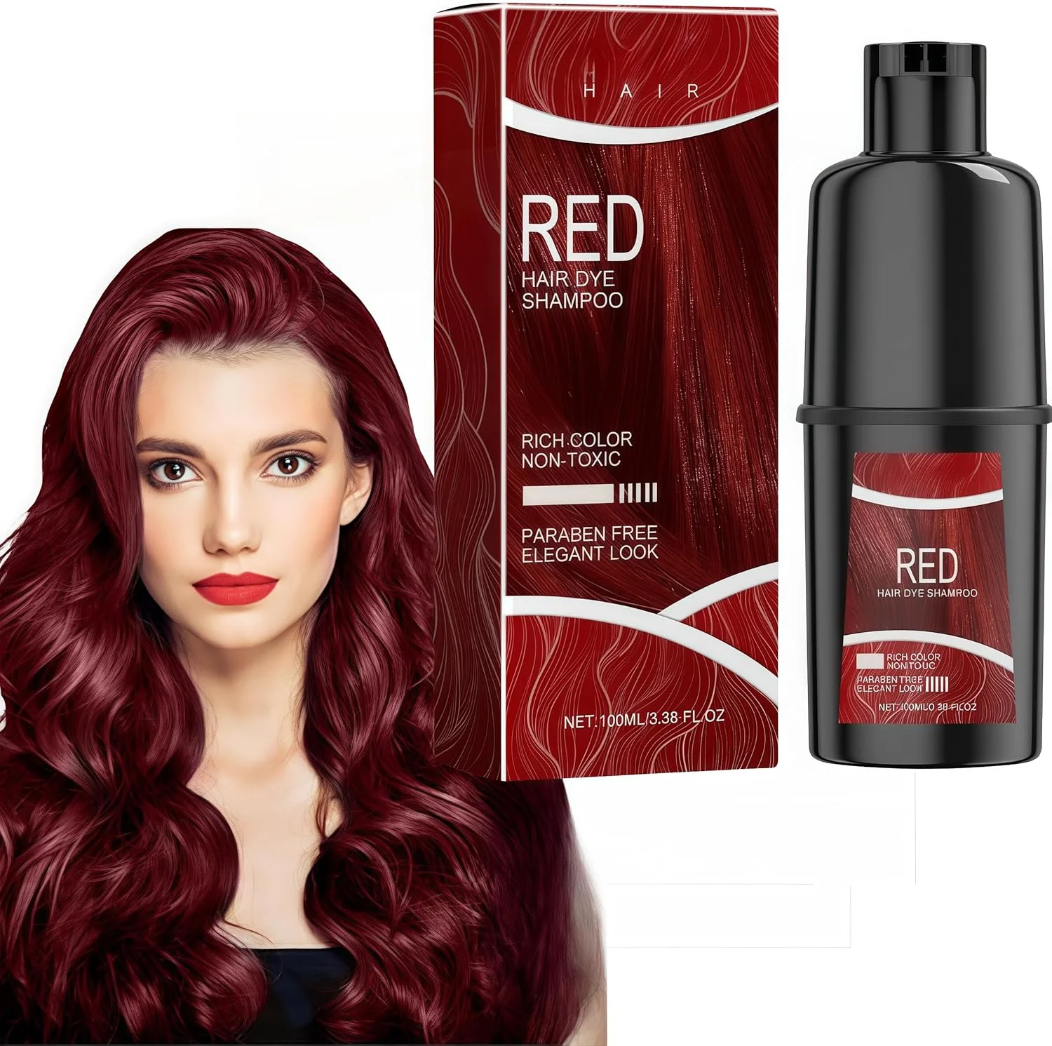 شامپو رنگ مو Mhepzol، شامپو رنگ مو طبیعی، پوشش فوری موهای سفید، رنگ مو ماندگار، آسان و سریع، 100 میلی لیتر (قرمز)