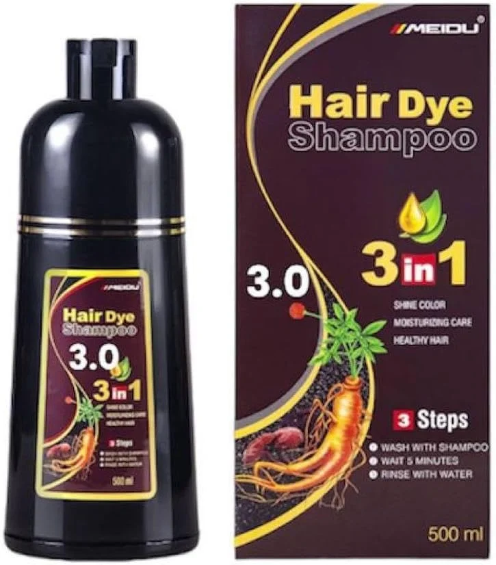 شامپو رنگ موی فوری 3 در 1 MEIDU قهوه ای تیره - پوشش 100% موهای سفید - مواد گیاهی برای زنان و مردان در عرض چند دقیقه قهوه ای تیره (500 میلی لیتر، 17.6 fl oz)