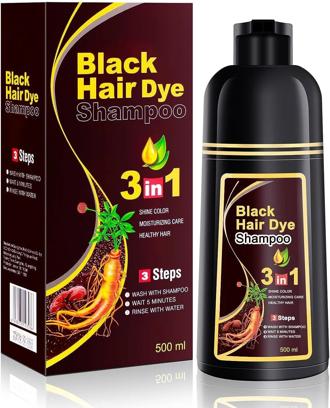 شامپو رنگ موی مشکی مِیدو 3 در 1 برای موهای سفید - پوشش 100% موهای سفید، شامپو رنگ مو 15 دقیقه ای برای انواع مو، گیاهی طبیعی، برای زنان و مردان، شامل دستکش، 500 میلی لیتر (قهوه ای شاه بلوطی)