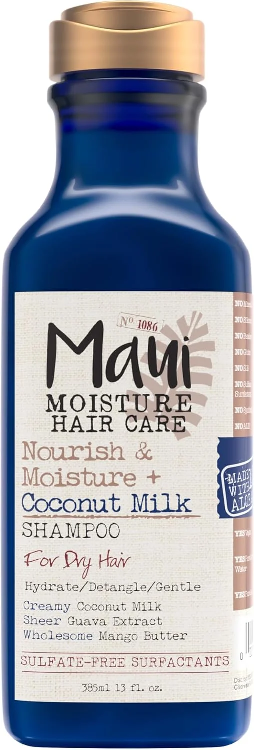 شامپو شیر نارگیل Maui Moisture Nourish & Moisture + برای آبرسانی و باز کردن گره موهای فر، شامپو مرطوب کننده روزانه سبک، وگان، بدون سیلیکون و پارابن، 384 میلی لیتر