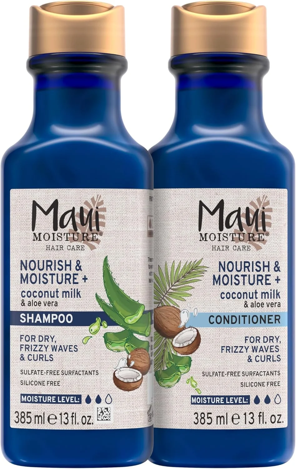 شامپو و نرم کننده شیر نارگیل Maui Moisture Nourish & Moisture + برای آبرسانی و باز کردن گره موهای فر، شامپو مرطوب کننده روزانه سبک، وگان، فاقد سیلیکون و پارابن، 384 میلی لیتر