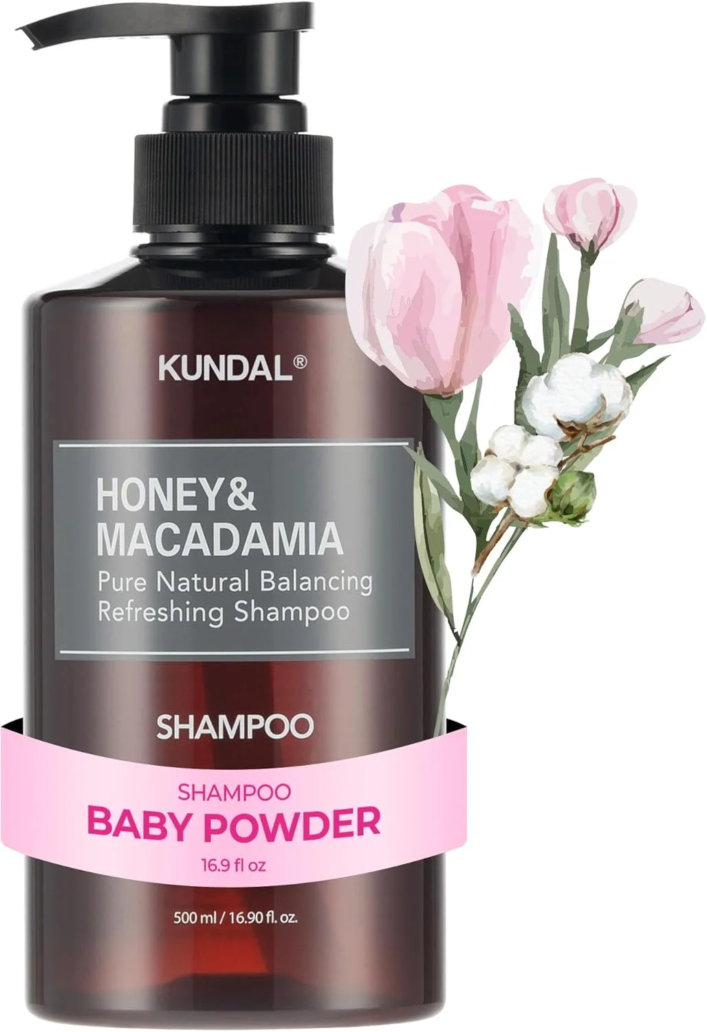 شامپو متعادل کننده و طراوت بخش طبیعی عسل و ماکادامیا کندال با رایحه پودر بچه، 500 میلی لیتر، شفاف، 500 میلی لیتر