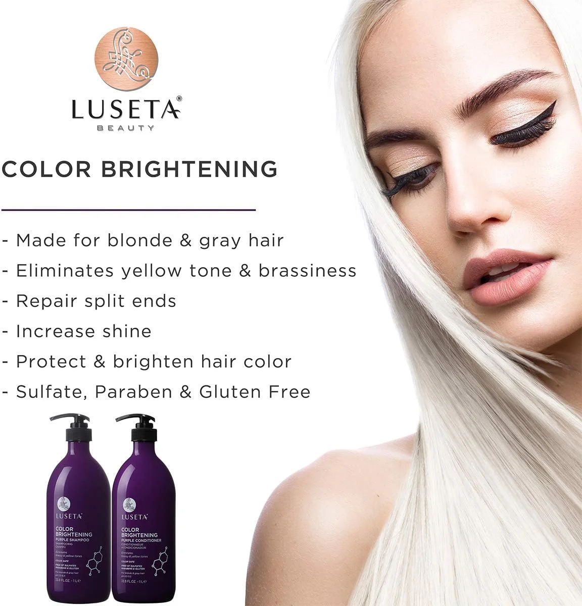 شامپو بنفش لوسِتا محافظت، تعادل و رنگ‌دهی موهای دکلره شده، رنگ شده، نقره‌ای، زرد و بلوند، بدون سولفات و پارابن ۱۰۰۰ میلی‌لیتر