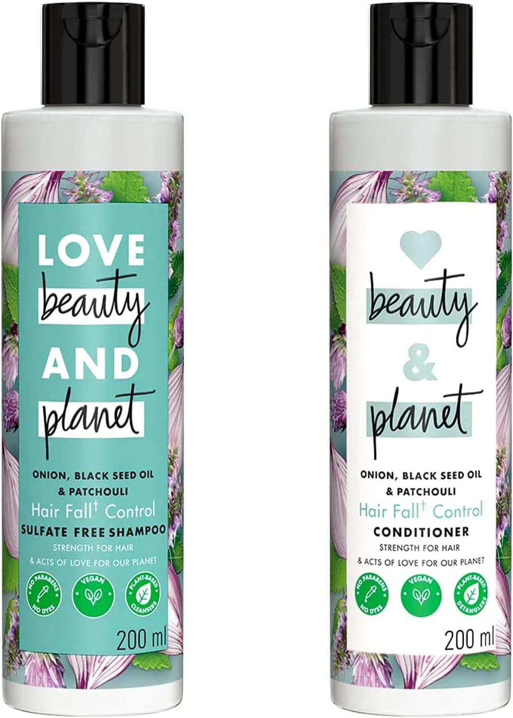 شامپو و نرم کننده کنترل ریزش مو لاو بیوتی اند پلنت، روغن پیاز، روغن سیاه دانه و نعناع هندی، بدون پارابن، بدون رنگ، روغن ضروری نعناع هندی، 200 میلی لیتر