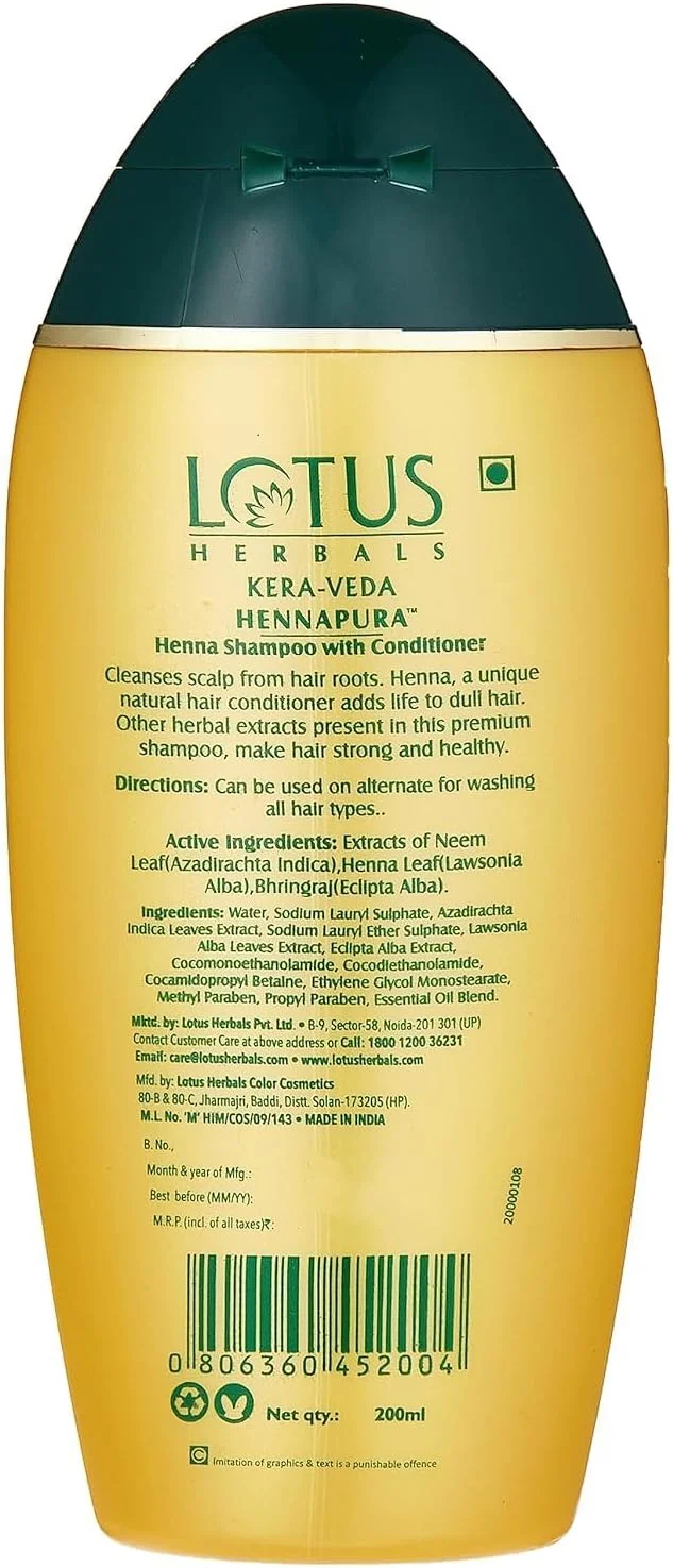 شامپو حنا و نرم کننده مو لوتوس هربالز مدل Kera-Veda Hennapura حجم 200 میلی لیتر