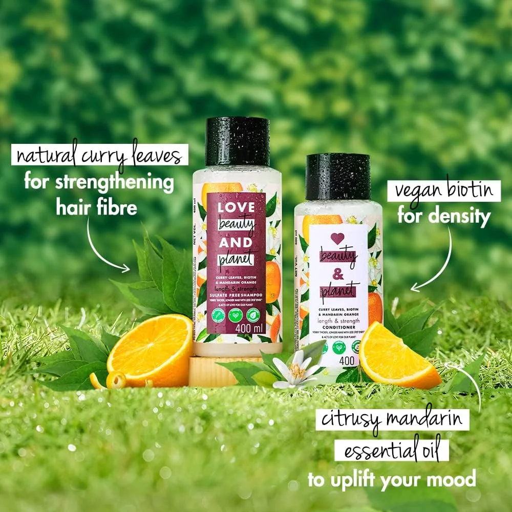 لاو بیوتی اند پلنت و برگ کاری || شامپو بیوتین و نارنگی بدون پارابن و سولفات برای موهای بلند و قوی || 400 میلی لیتر