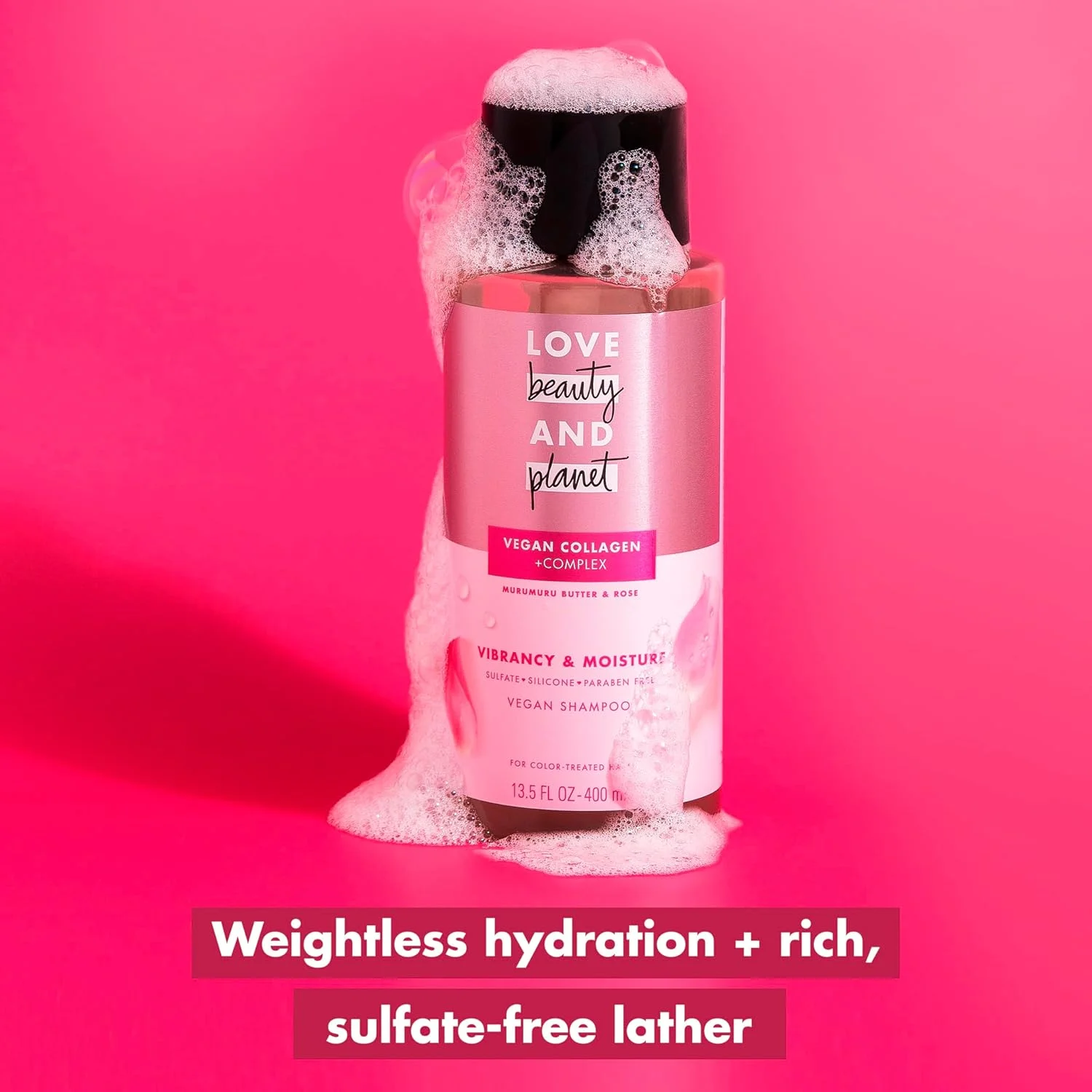 شامپو 100% تجزیه‌پذیر رنگ شکوفه عشق، زیبایی و سیاره برای موهای رنگ شده، کره مورومورو و گل رز، بدون سیلیکون، بدون پارابن، بدون سولفات و وگان، 399 میلی لیتر، بسته 4 عددی