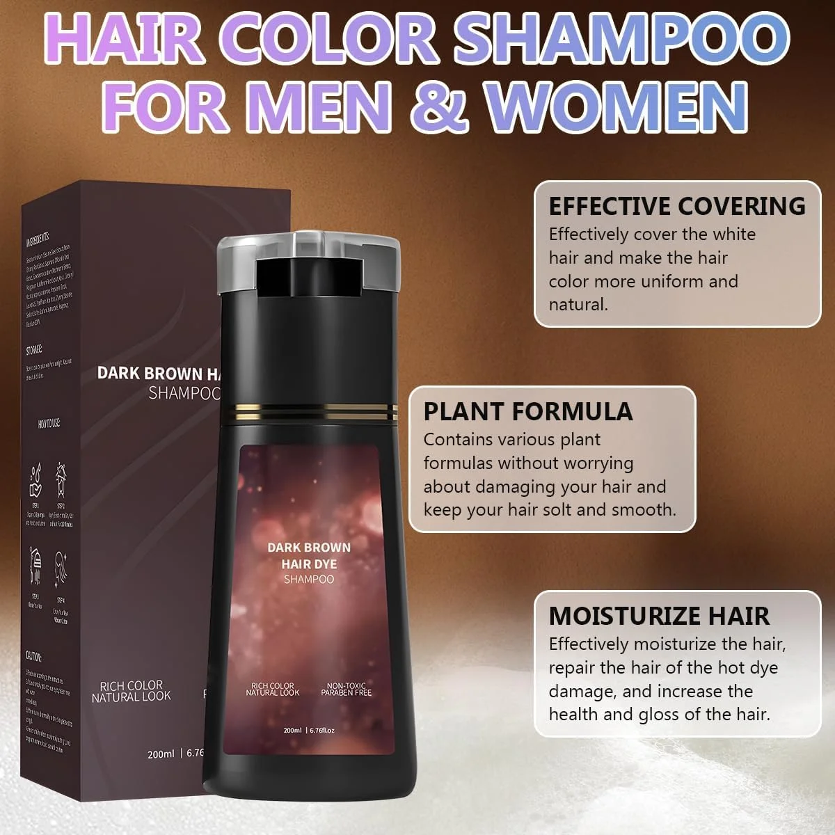 شامپو رنگ مو LBOYLOVE®، شامپو رنگ فوری مراقبت از مو، رنگ طبیعی برای پوشش موهای سفید، مناسب برای زنان و مردان (قهوه ای روشن)