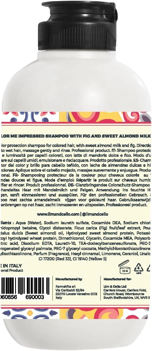 شامپو تثبیت کننده رنگ مو لیم اند چلو مدل Color Me Impressed با عصاره انجیر و شیر بادام شیرین، فرمول آنتی اکسیدانی، فرمول با pH پایین، باعث شادابی رنگ مو، ساخت ایتالیا، 250 میلی لیتر