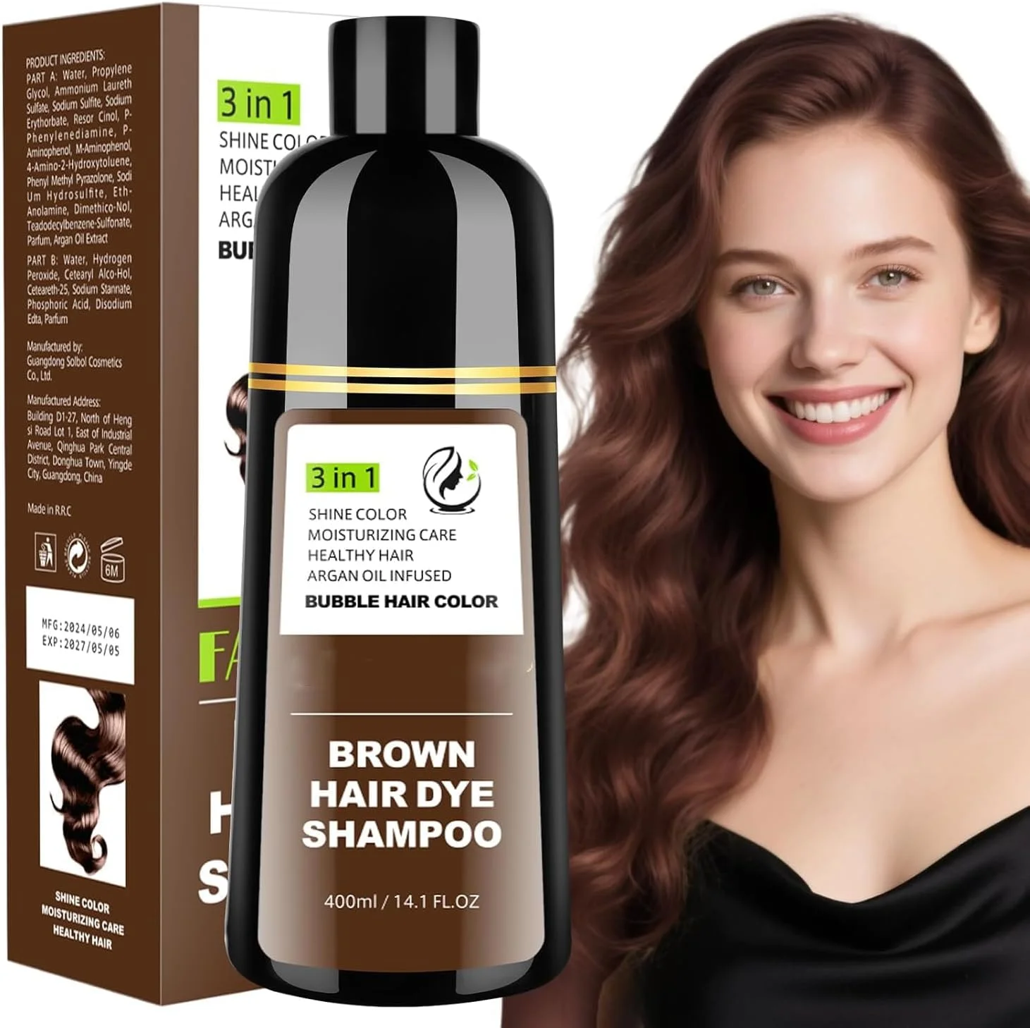 شامپو رنگ موی مشکی LBOYLOVE® برای زنان و مردان، پوشش موهای سفید، شامپو رنگ موی گیاهی طبیعی 3 در 1، برای موهای خاکستری، رنگ موی گیاهی طبیعی، رنگ نیمه دائمی (قهوه ای)