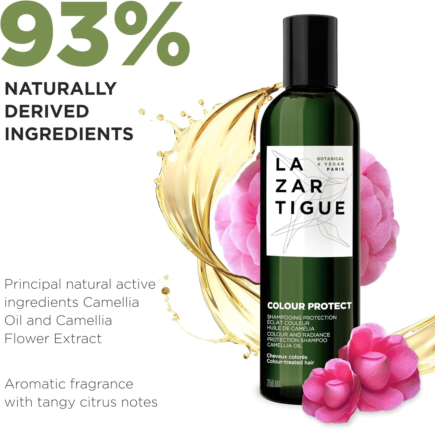 شامپو محافظ رنگ مو لازارتیگ | شامپو محافظ درخشندگی برای موهای رنگ شده | آبرسان فیبر مو و جلوگیری از ریزش رنگدانه | شامپو مو برای موهای رنگ شده | وگان، بدون سولفات و سیلیکون، 250 میلی لیتر