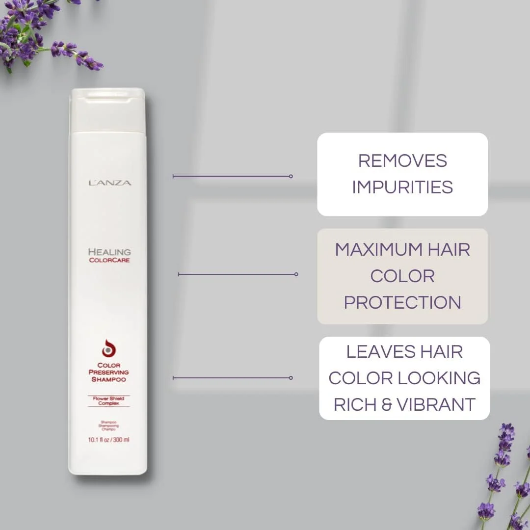 شامپو محافظ رنگ مو لAnza Healing ColorCare، برای موهای رنگ شده، از رنگ مو محافظت و آن را احیا می کند در حالی که مو را ترمیم می کند، شامپو روزانه بدون سولفات برای زنان (50 میلی لیتر)