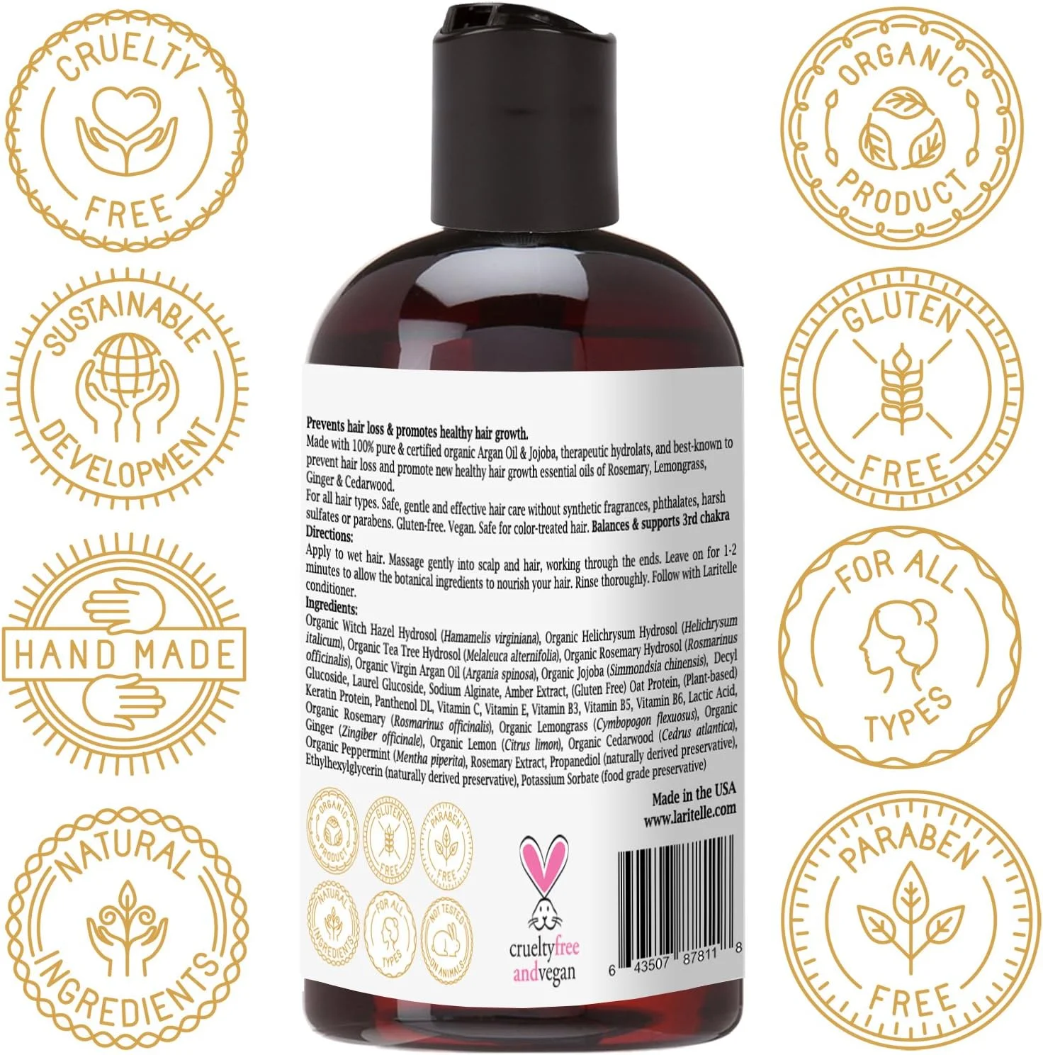 شامپو مسافرتی ارگانیک لاریتل، حجم 59 میلی لیتر | جلوگیری از ریزش مو، تقویت کننده، فولیکول.