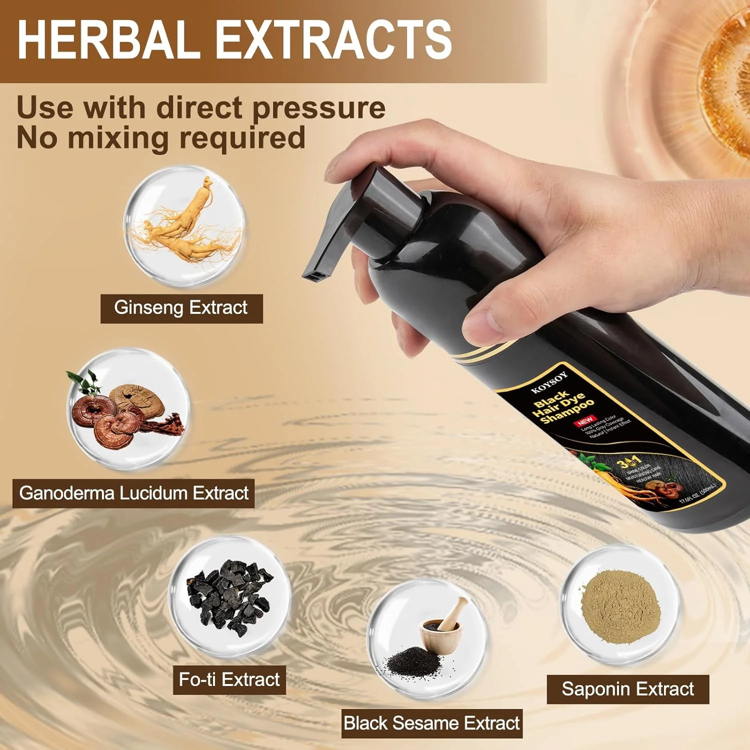 شامپو رنگ موی مشکی KOYSOY 3 در 1، پوشش 100% موهای سفید، شامپو رنگ موی مشکی می تواند از رفتن به سالن برای رنگ کردن موهایتان جلوگیری کند، شامپو موی مشکی راحت و موثر. (500 میلی لیتر)