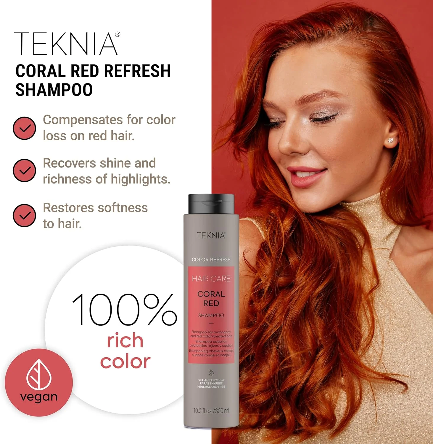 شامپو طراوت بخش رنگ موی قرمز مرجانی لاکمه سری TKN حجم 300 میلی لیتر