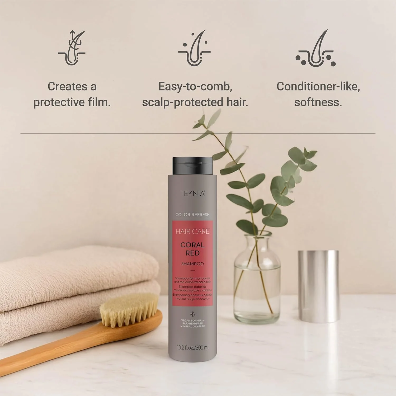 شامپو طراوت بخش رنگ موی قرمز مرجانی لاکمه سری TKN حجم 300 میلی لیتر