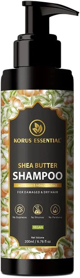 شامپو کره شی باتر KORUS ESSENTIAL با عصاره پیاز و گل بامیه برای موهای آسیب دیده و خشک - 200 میلی لیتر