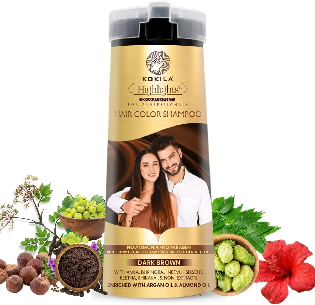 شامپو رنگ مو کوکیلا برای آقایان و بانوان | بدون آمونیاک - بدون پارابن | 10 جفت دستکش رایگان، قهوه ای تیره 200 میلی لیتر